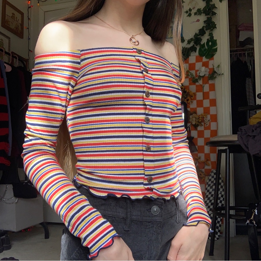 Striped ribbed lettuce trim long sleeve